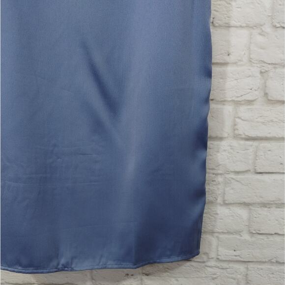 R WeWoreWhat Slate Blue Cowl Satin Charmeuse Slip Midi Dress NWT Size 4 - Picture 6 of 13